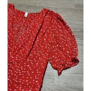 Glam Women's‎ Red Polka Dot Runched Short Sleeve Dress Size Medium